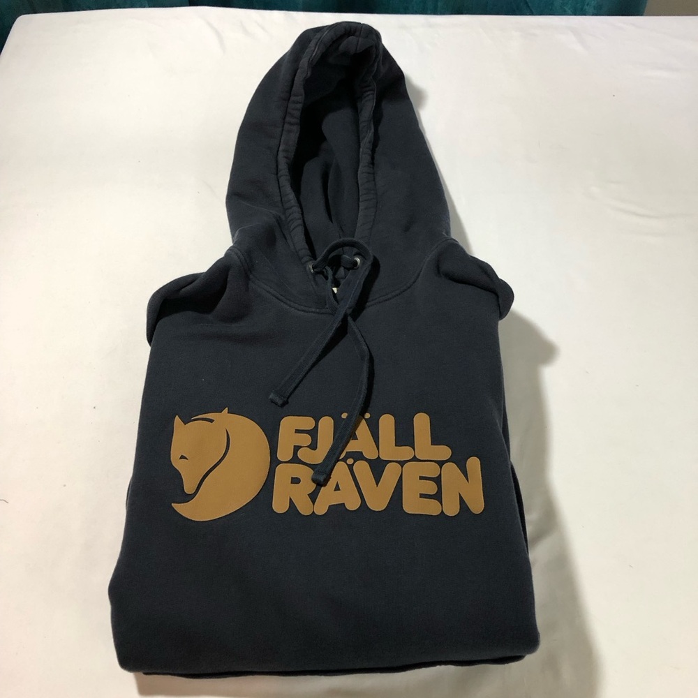 Fjallraven logo hoodie navy blue mens S kangaroo pocket gorpcore athleisure
